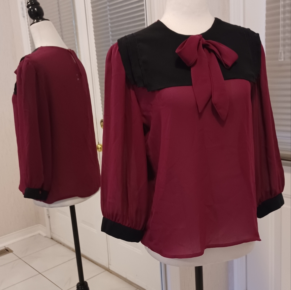 $4 Add-on Sheer Magenta & Black Blouse - Size 11